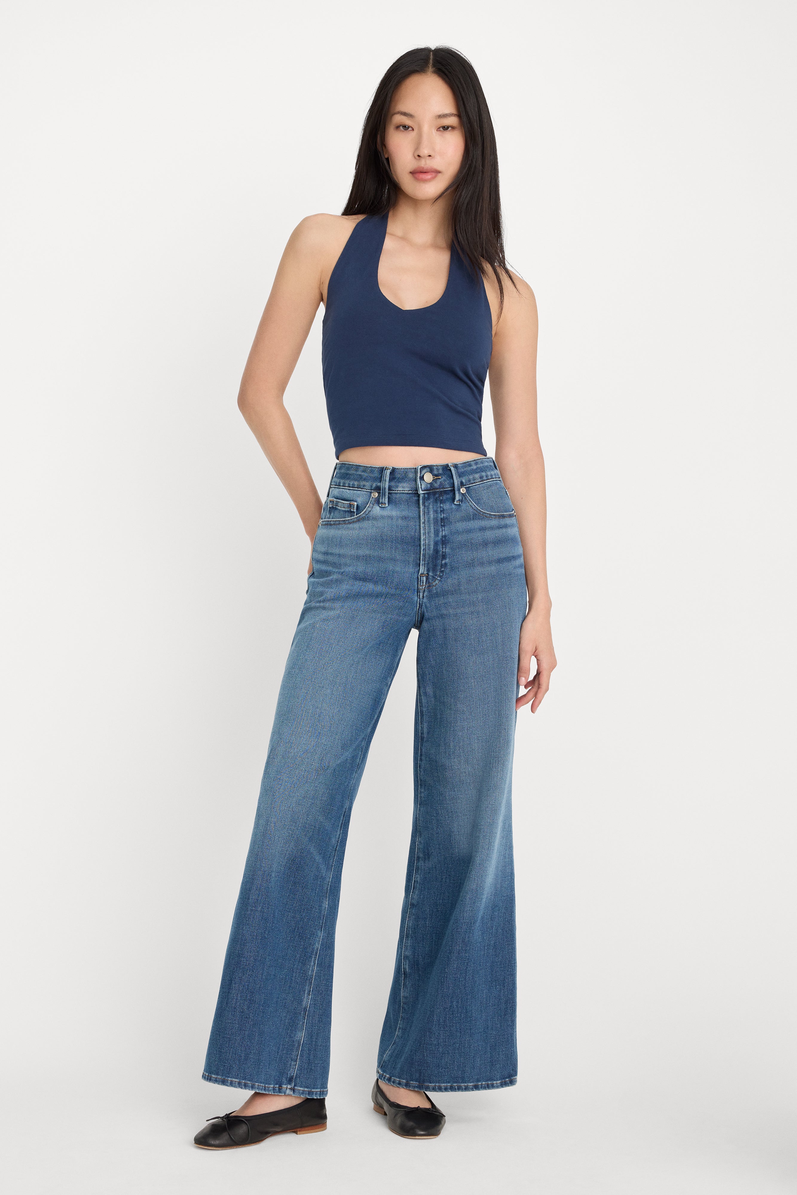 SOFT TECH GOOD WAIST PALAZZO ANKLE JEANS | INDIGO1281 – GOOD AMERICAN