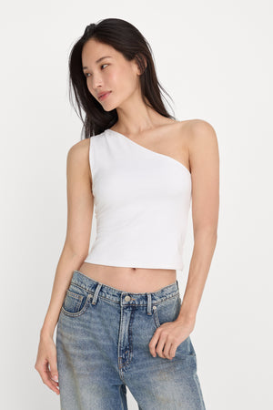 SUPER STRETCH ONE SHOULDER TANK | WHITE001