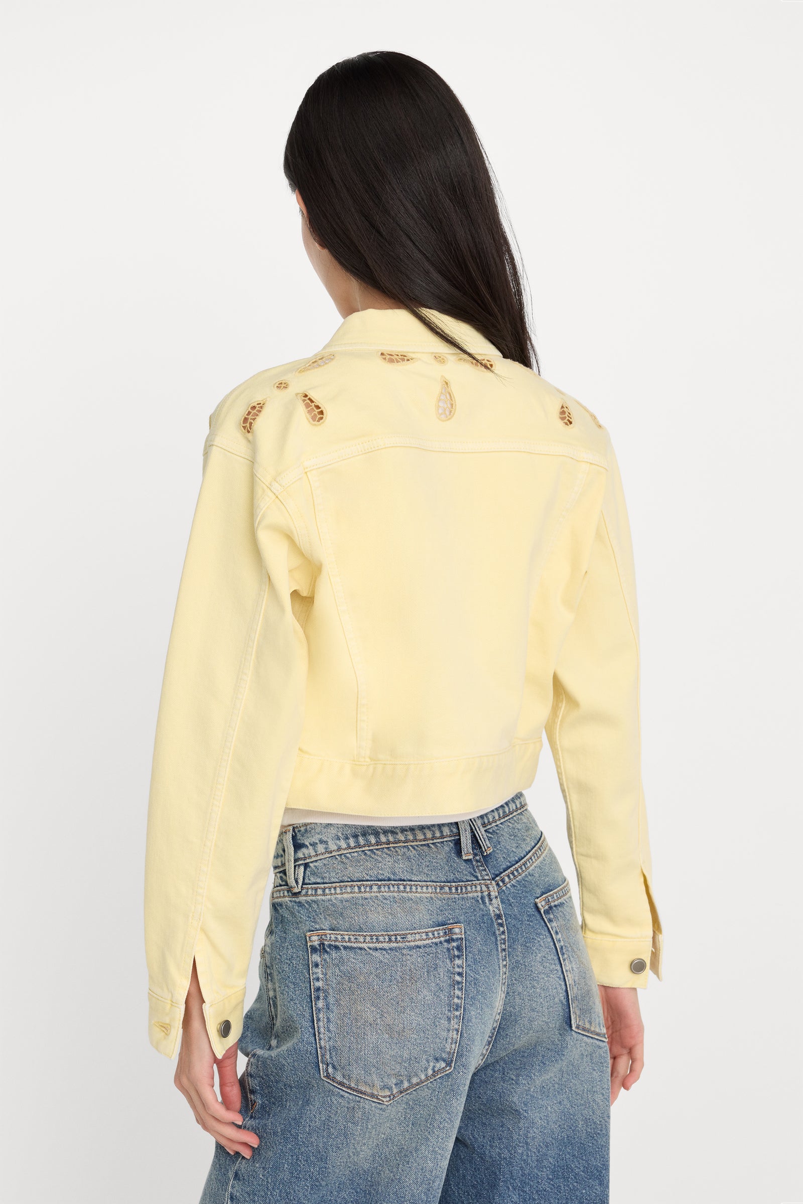 ESSENTIAL CROP DENIM JACKET EMBROIDERED | ANISE YELLOW