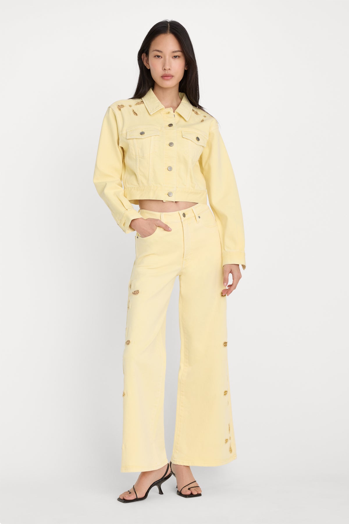 GOOD WAIST PALAZZO ANKLE EMBROIDERED JEANS | ANISE YELLOW