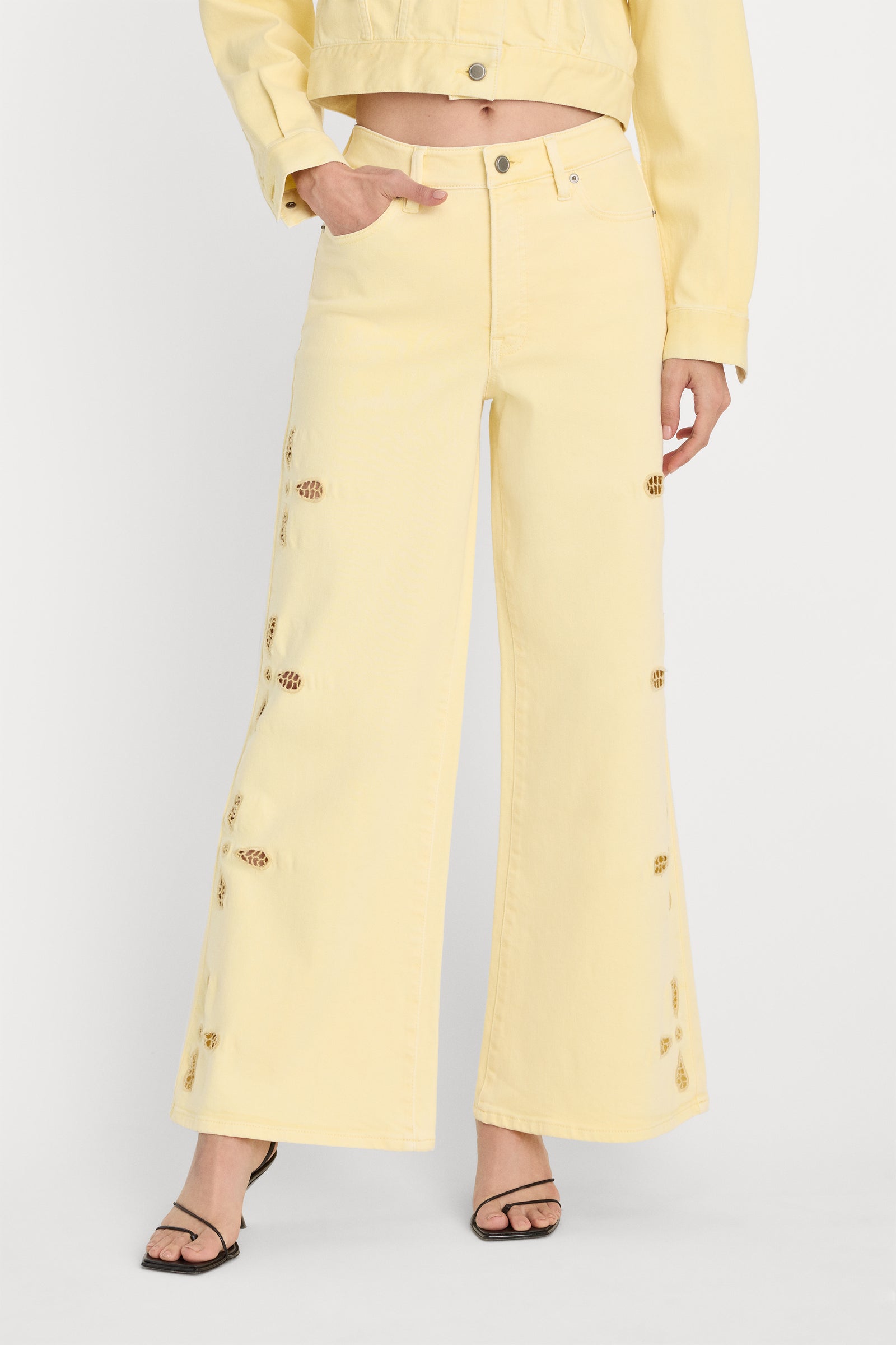 GOOD WAIST PALAZZO ANKLE EMBROIDERED JEANS | ANISE YELLOW