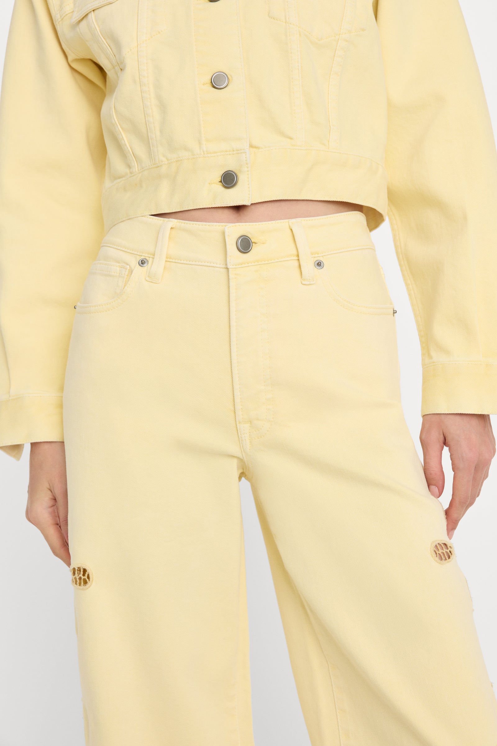 GOOD WAIST PALAZZO ANKLE EMBROIDERED JEANS | ANISE YELLOW
