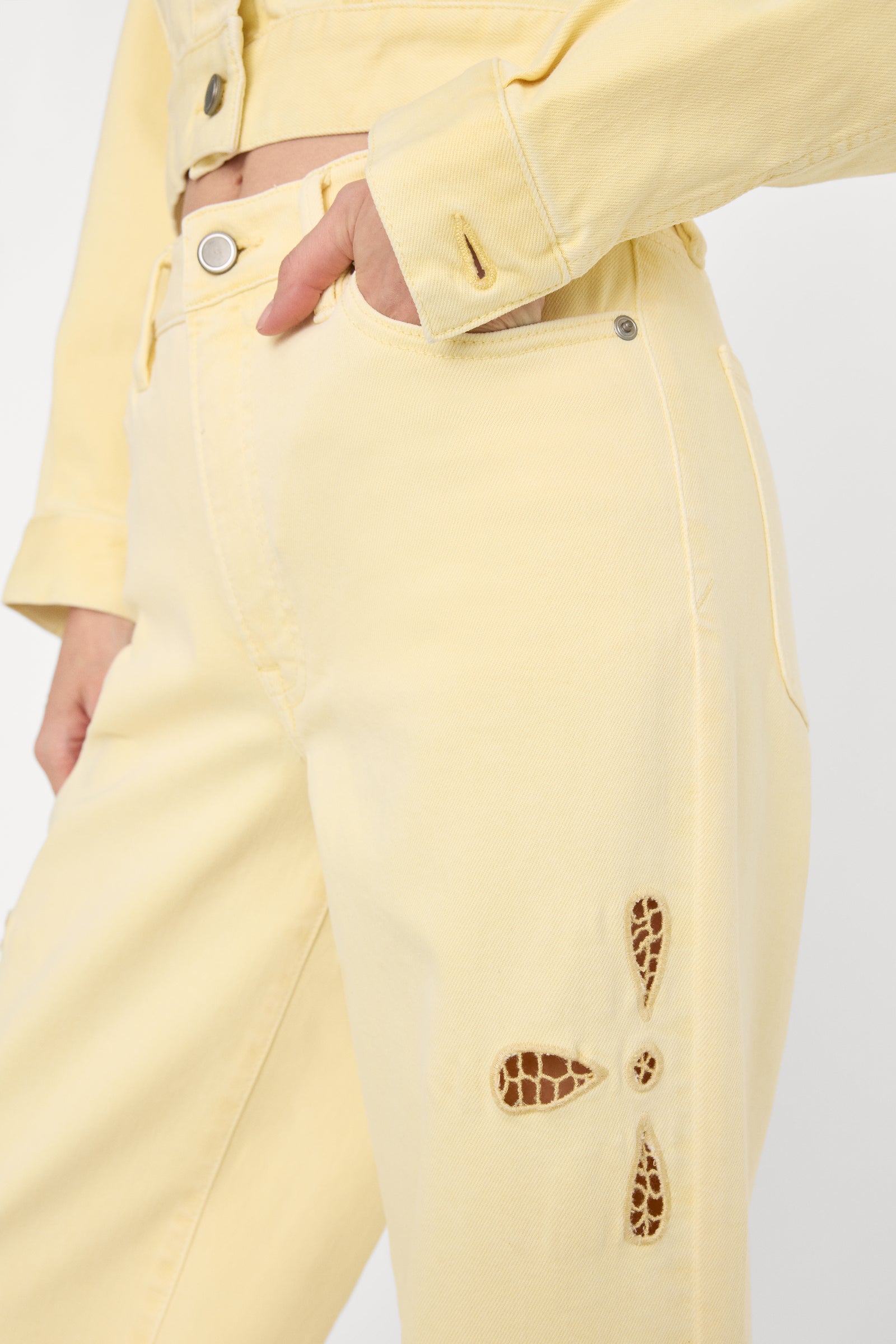 GOOD WAIST PALAZZO ANKLE EMBROIDERED JEANS | ANISE YELLOW