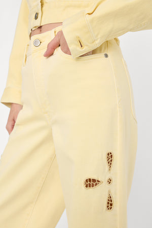 GOOD WAIST PALAZZO ANKLE EMBROIDERED JEANS | ANISE YELLOW