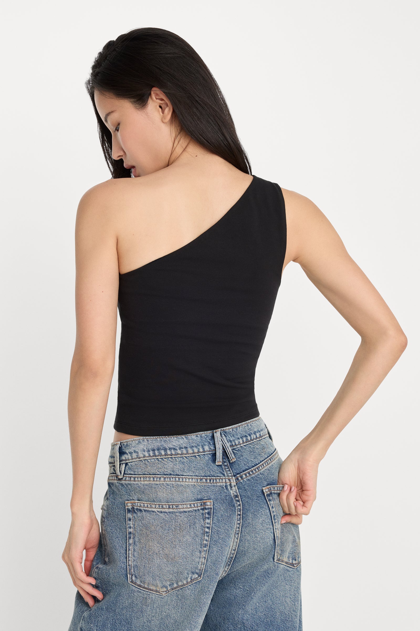 SUPER STRETCH ONE SHOULDER TANK | BLACK001