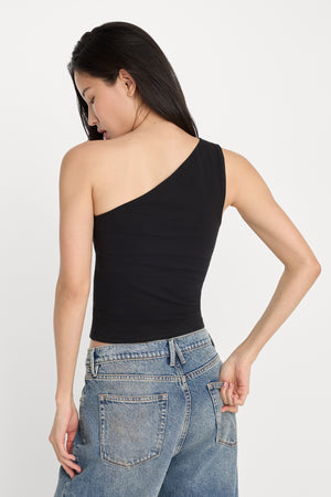 SUPER STRETCH ONE SHOULDER TANK | BLACK001