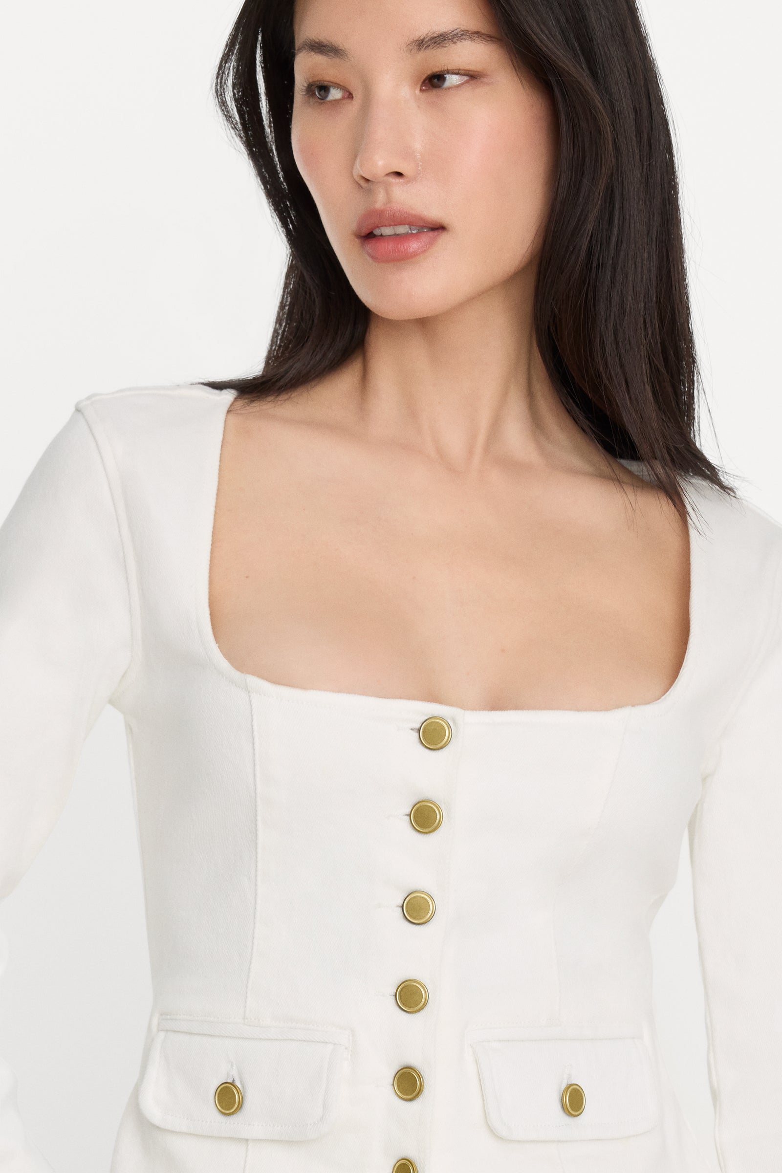 DENIM FITTED BUTTON FRONT JACKET | COTTON WHITE