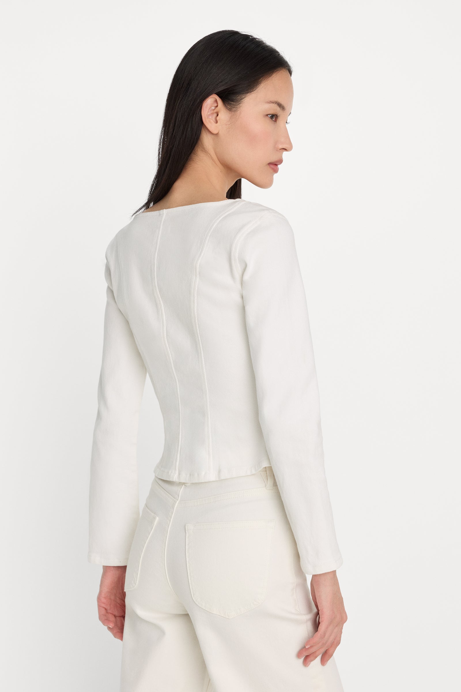 DENIM FITTED BUTTON FRONT JACKET | COTTON WHITE