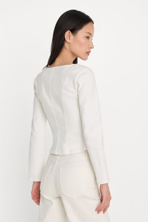 DENIM FITTED BUTTON FRONT JACKET | COTTON WHITE
