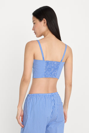 POPLIN BUSTIER CAMI TOP | BLUE AND WHITE STRIPE