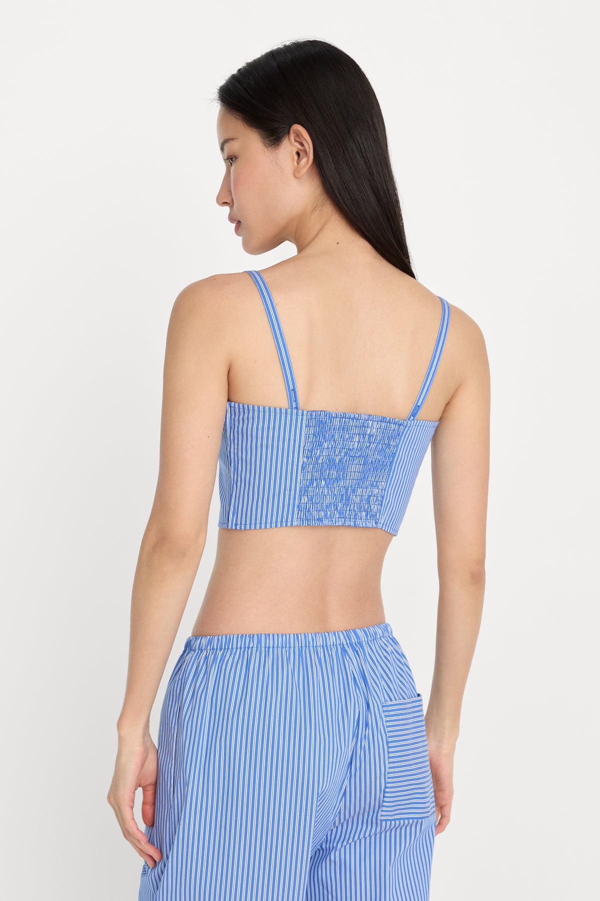 POPLIN BUSTIER CAMI TOP | BLUE AND WHITE STRIPE-5 | GOOD AMERICAN | MODEL_A