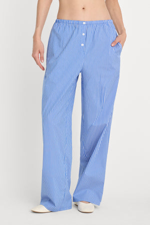 POPLIN PULL ON PANTS | BLUE & WHITE STRIPE