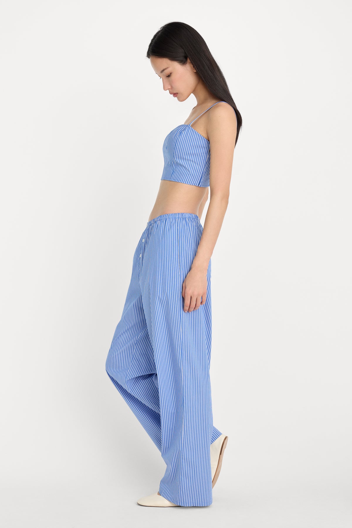 POPLIN PULL ON PANTS | BLUE & WHITE STRIPE