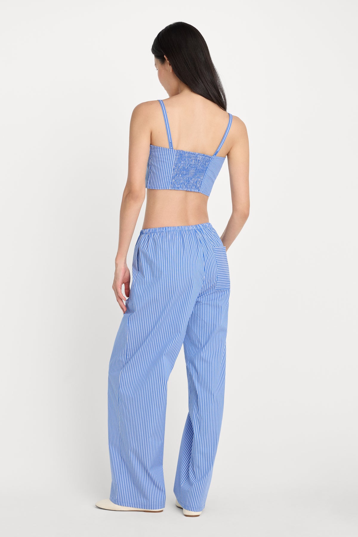 POPLIN PULL ON PANTS | BLUE & WHITE STRIPE