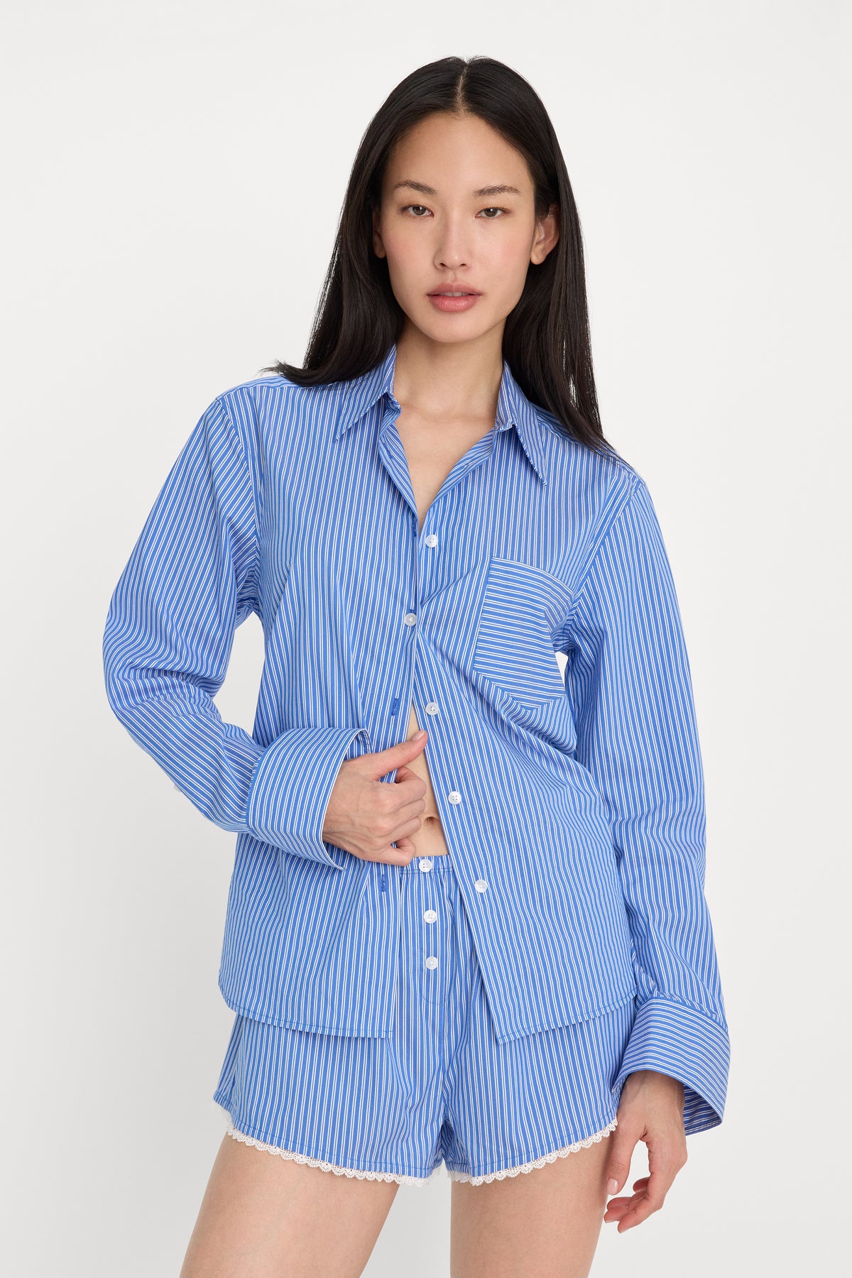 POPLIN CLASSIC BOXY SHIRT | BLUE &amp; WHITE STRIPE