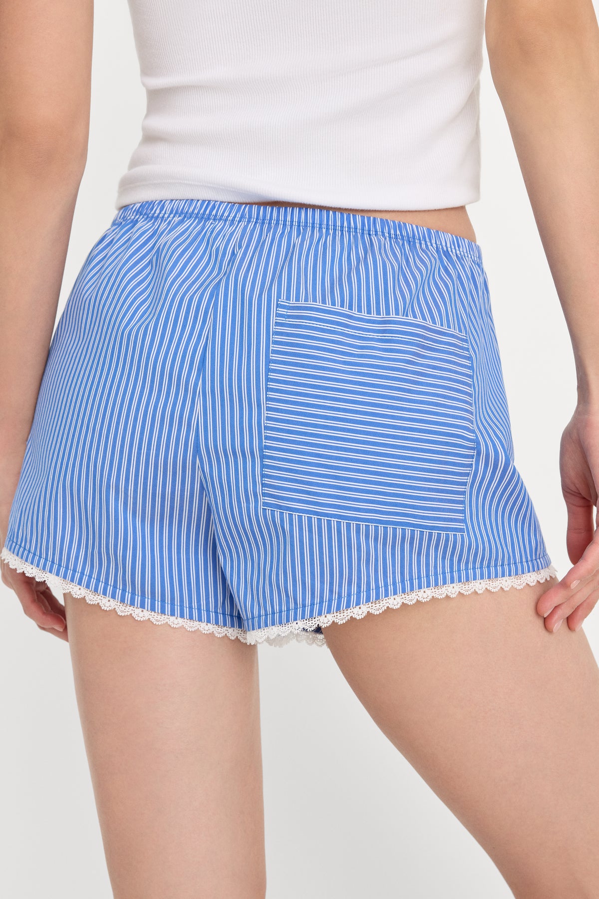 POPLIN PULL ON BOXER SHORTS | BLUE & WHITE STRIPE-6 | GOOD AMERICAN | MODEL_A