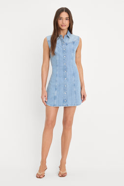 good american denim midi dress HALTER SHIFT features:Long Sleeve front details white christmas dresses Christmas Style:No Veil