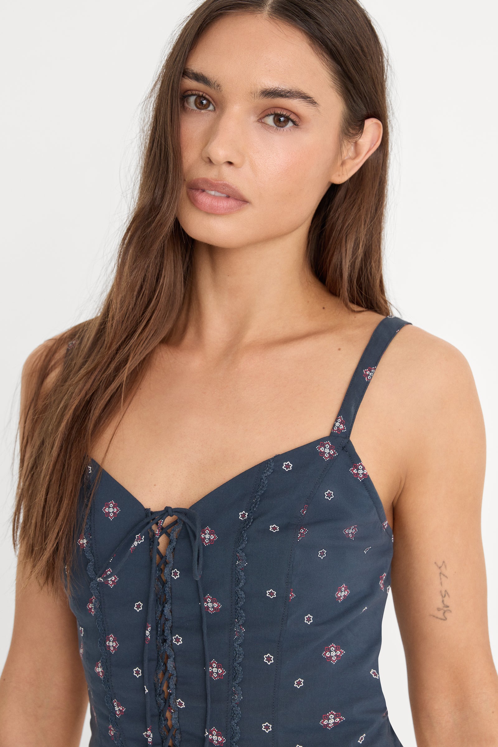 DOLLY LACE UP POPLIN TANK | NEW NAVY BANDANA PRINT