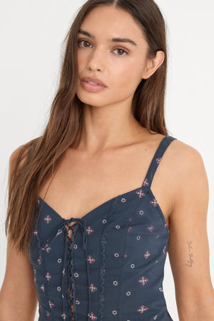 DOLLY LACE UP POPLIN TANK | NEW NAVY BANDANA PRINT