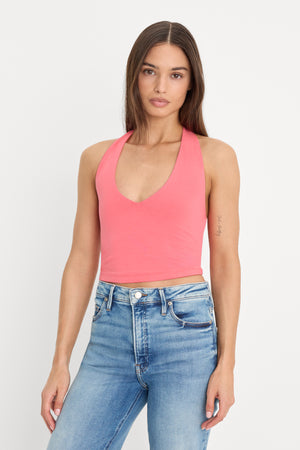 SUPER STRETCH HALTER TANK | CORAL BLOSSOM