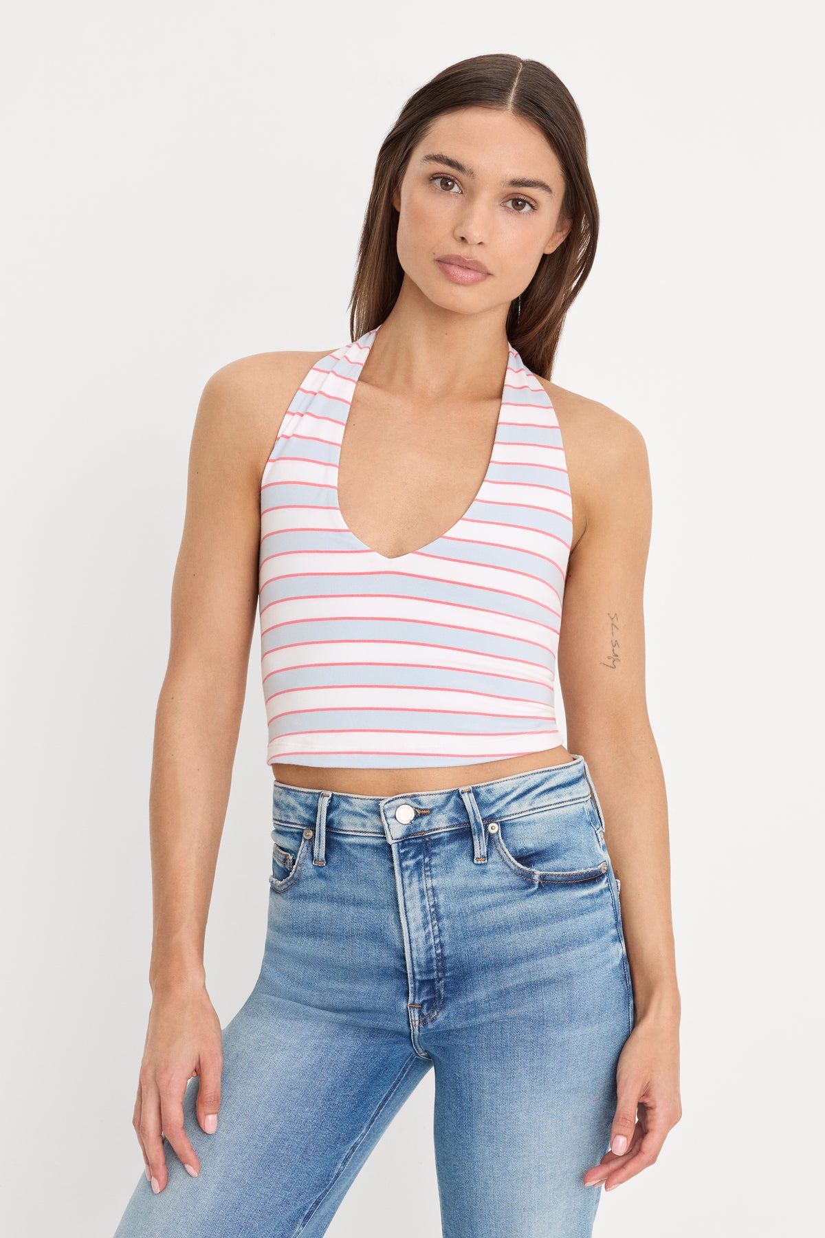 THE HALTER TANK | SKY STRIPE-1 | GOOD AMERICAN | MODEL_A