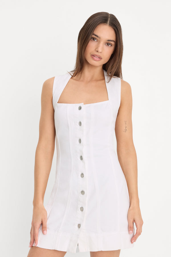 MINI BUTTON FRONT DRESS | WHITE001