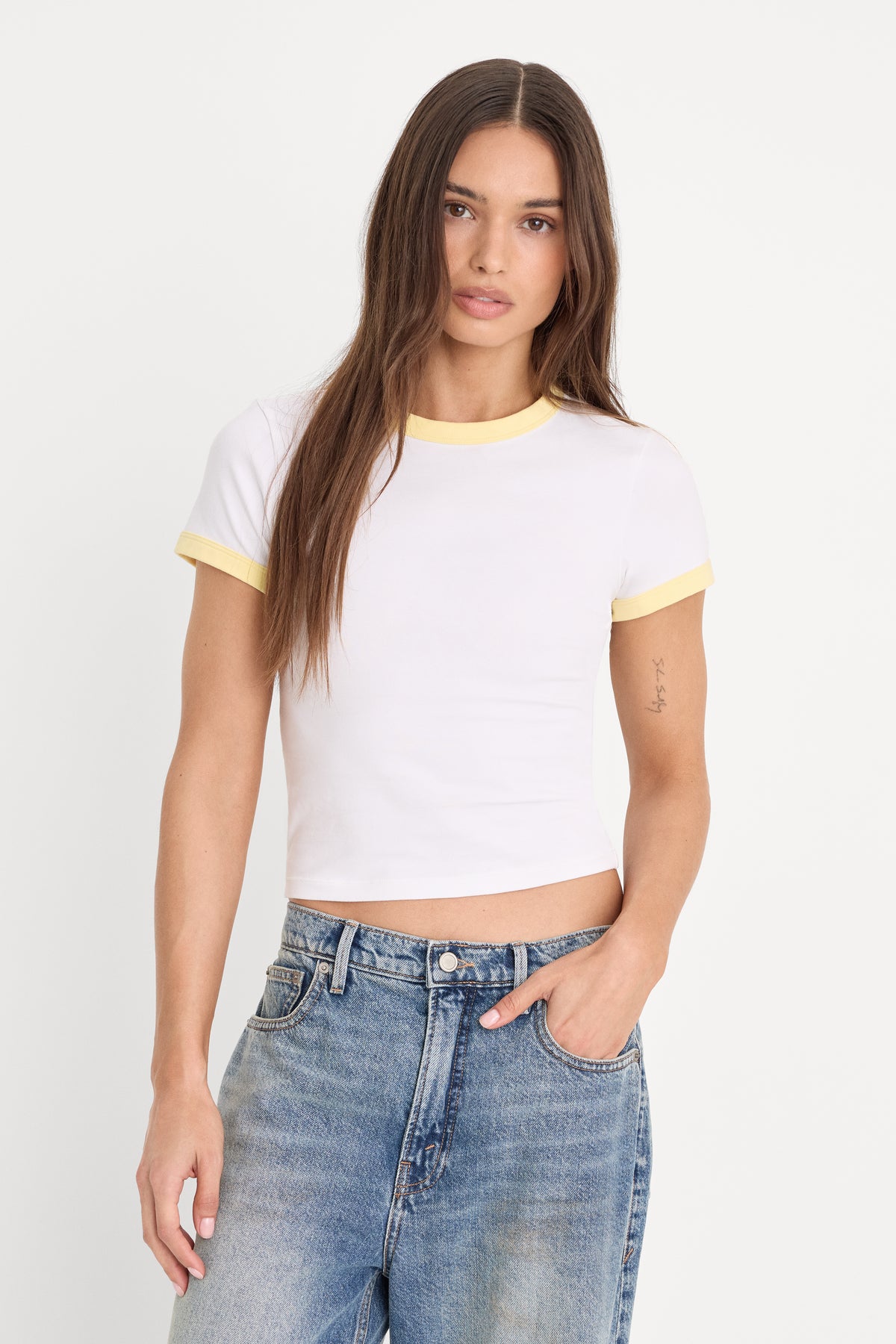 SUPER STRETCH BABY RINGER TEE | WHITE001