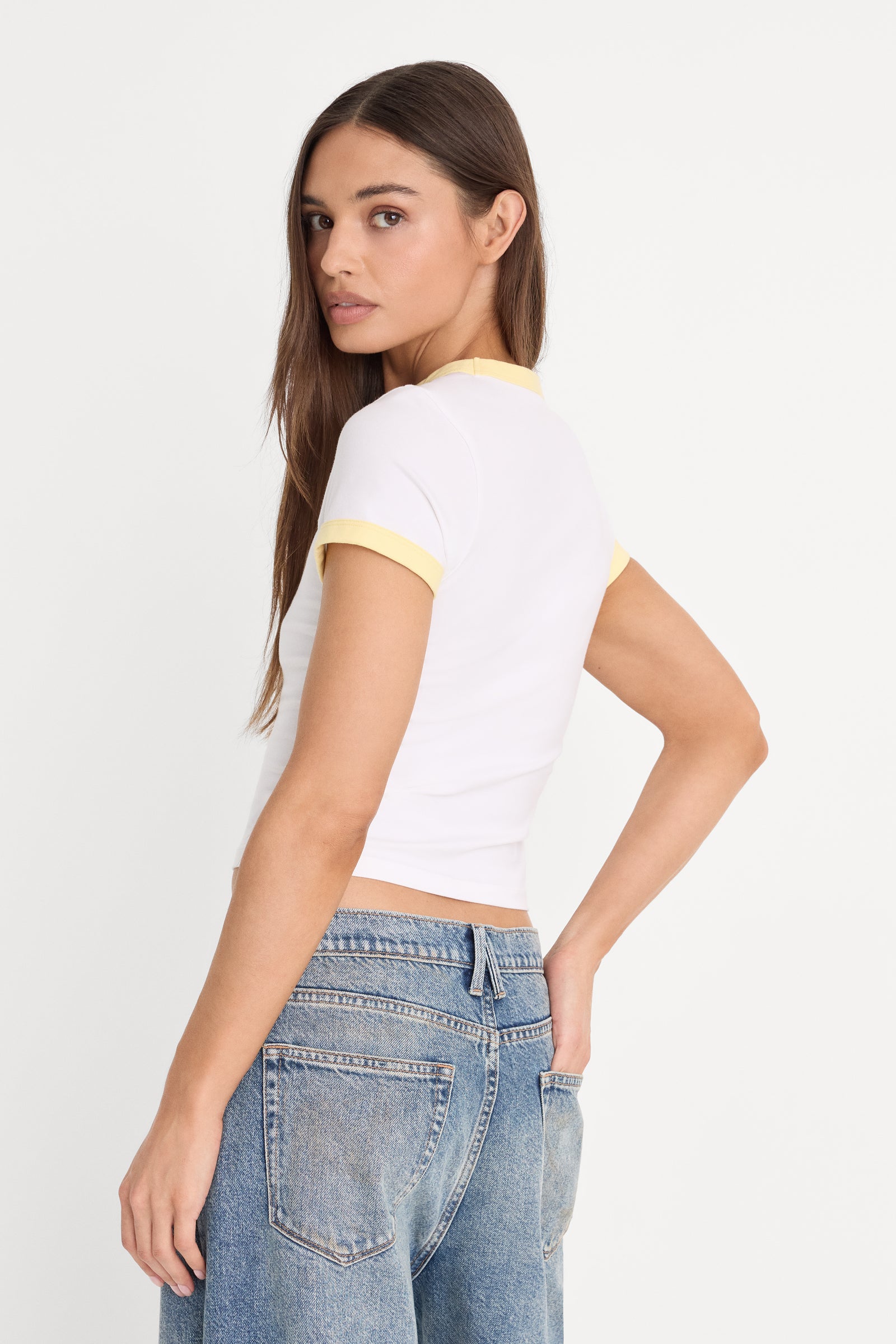 SUPER STRETCH BABY RINGER TEE | WHITE001