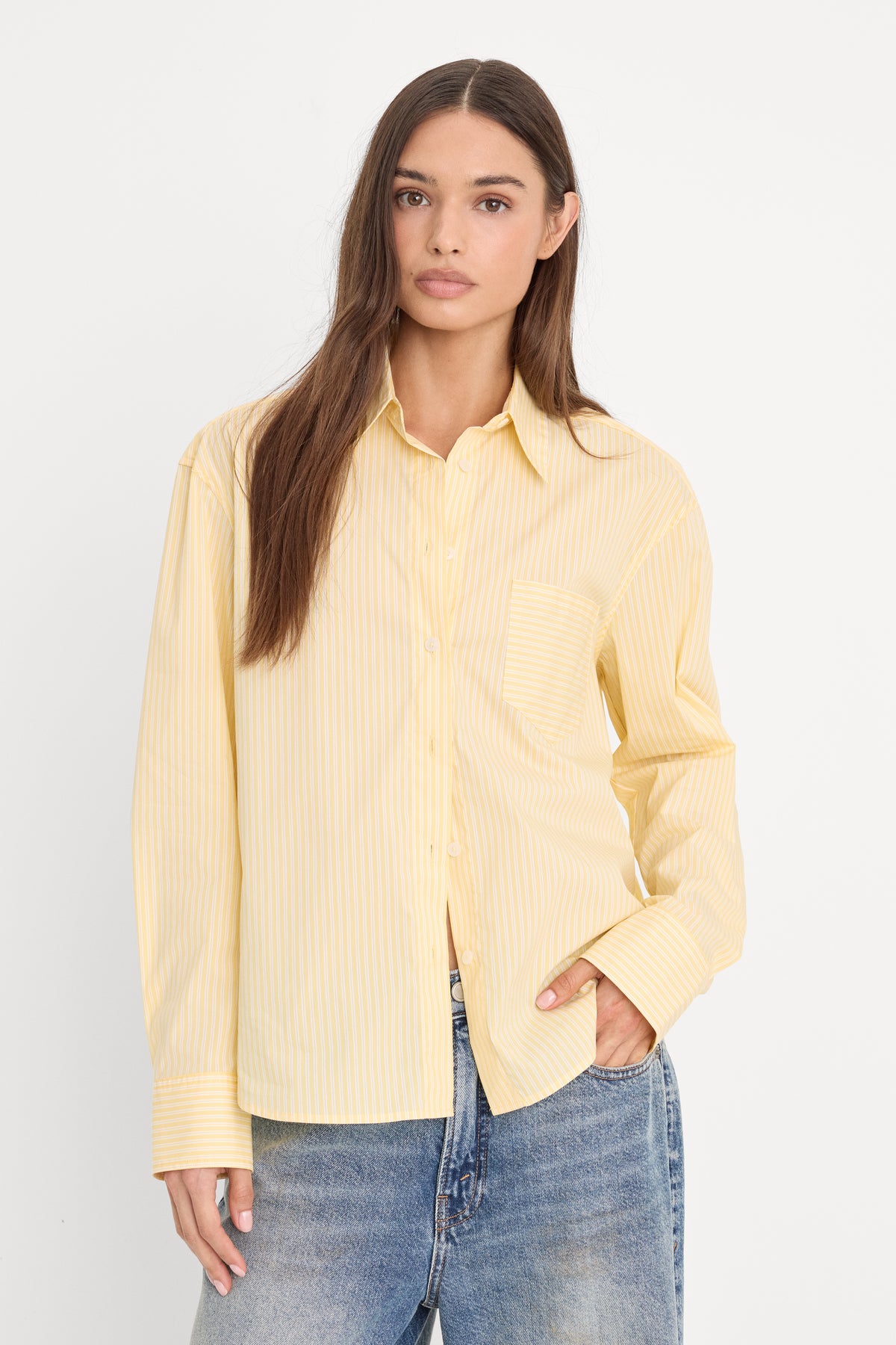 POPLIN CLASSIC BOXY SHIRT | BUTTERBEAM STRIPE-2 | GOOD AMERICAN | MODEL_A