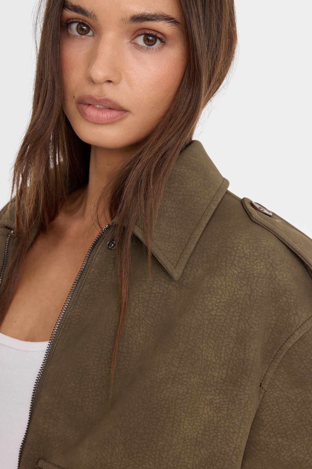 THE BETTER THAN LEATHER BOMBER JACKET | STONE-2 | GOOD AMERICAN | MODEL_A