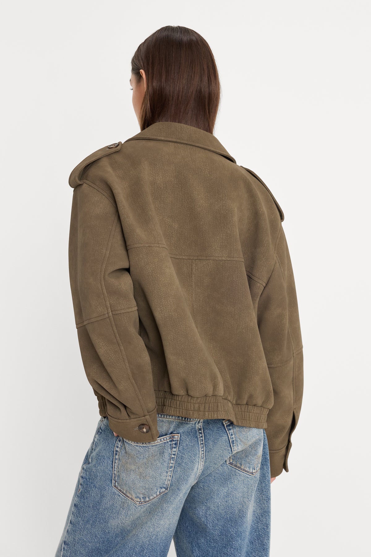 THE BETTER THAN LEATHER BOMBER JACKET | STONE-5 | GOOD AMERICAN | MODEL_A