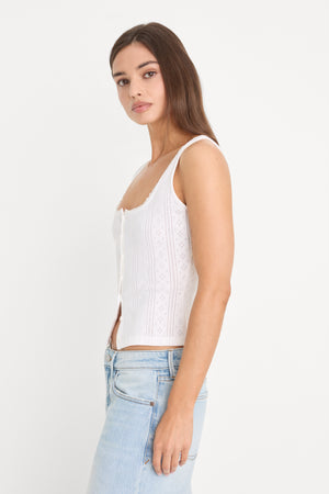 THE POINTELLE BUTTON DOWN TANK | WHITE001