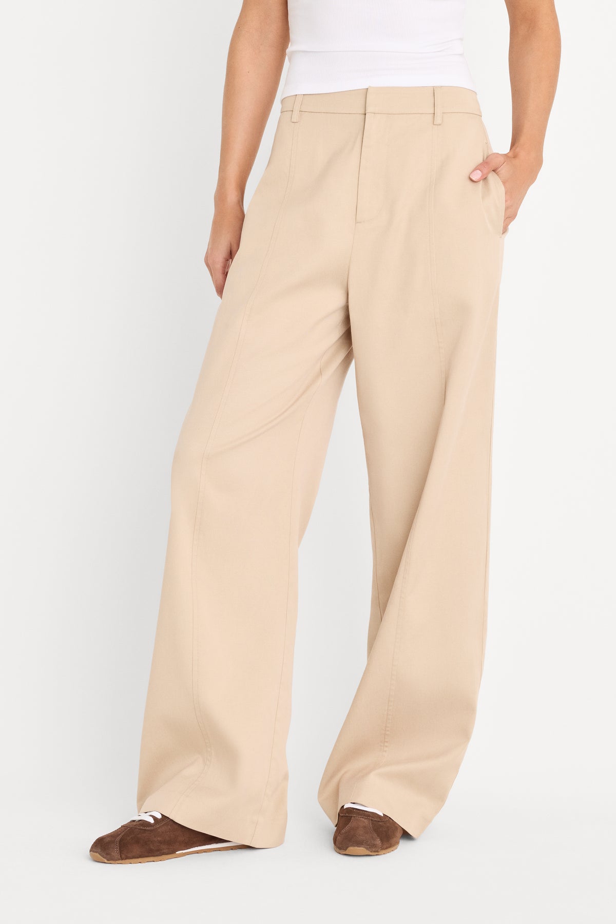 THE SEAMED WIDE LEG TROUSER | LIGHT TAUPE-2 | GOOD AMERICAN | MODEL_A