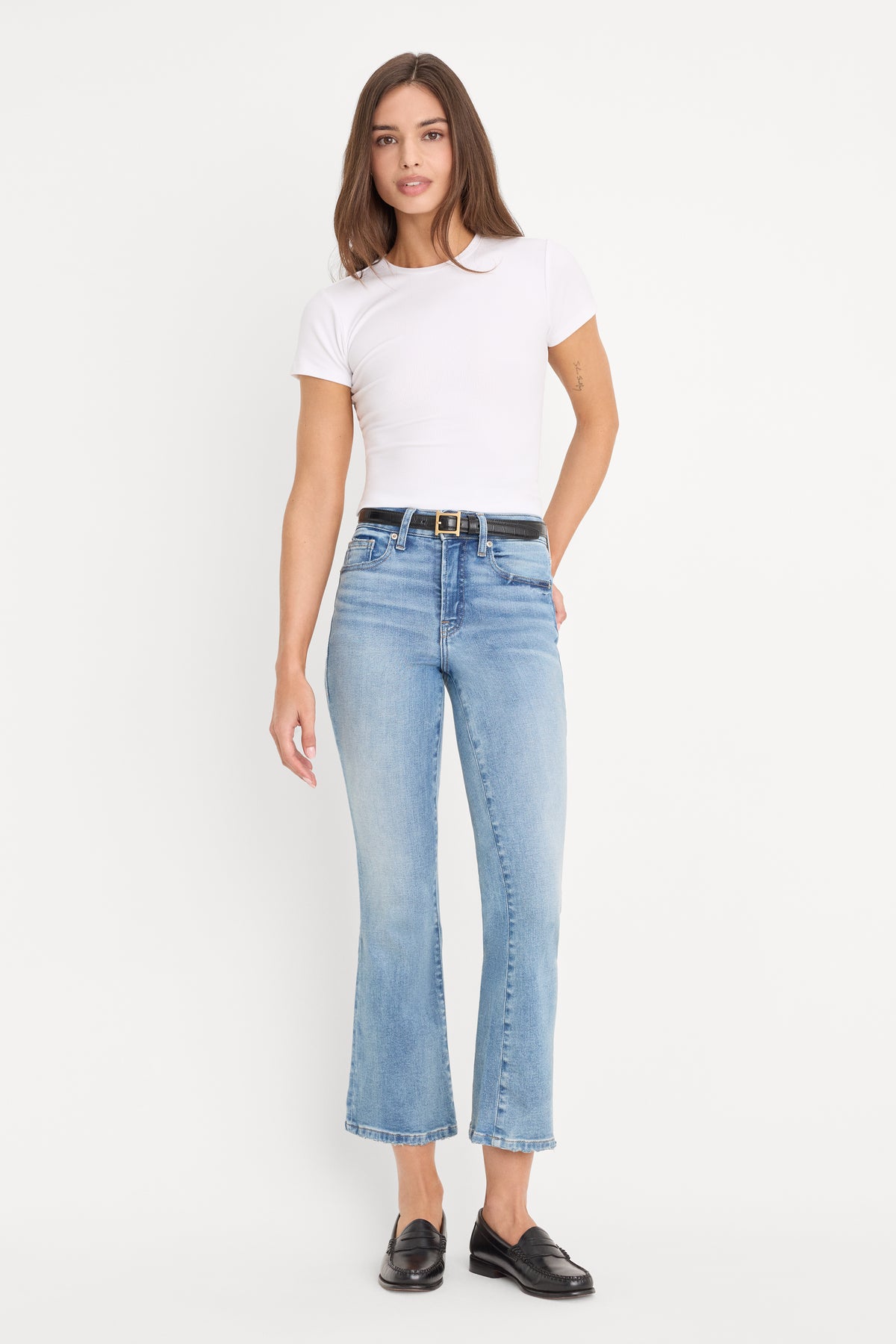 SOFT TECH GOOD LEGS CROP MINI BOOT JEANS| INDIGO1293-1 | GOOD AMERICAN | MODEL_A