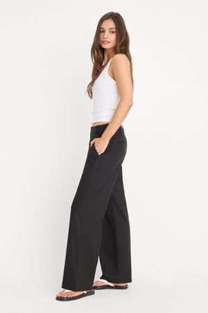 THE WIDE LEG LINEN TROUSER | BLACK