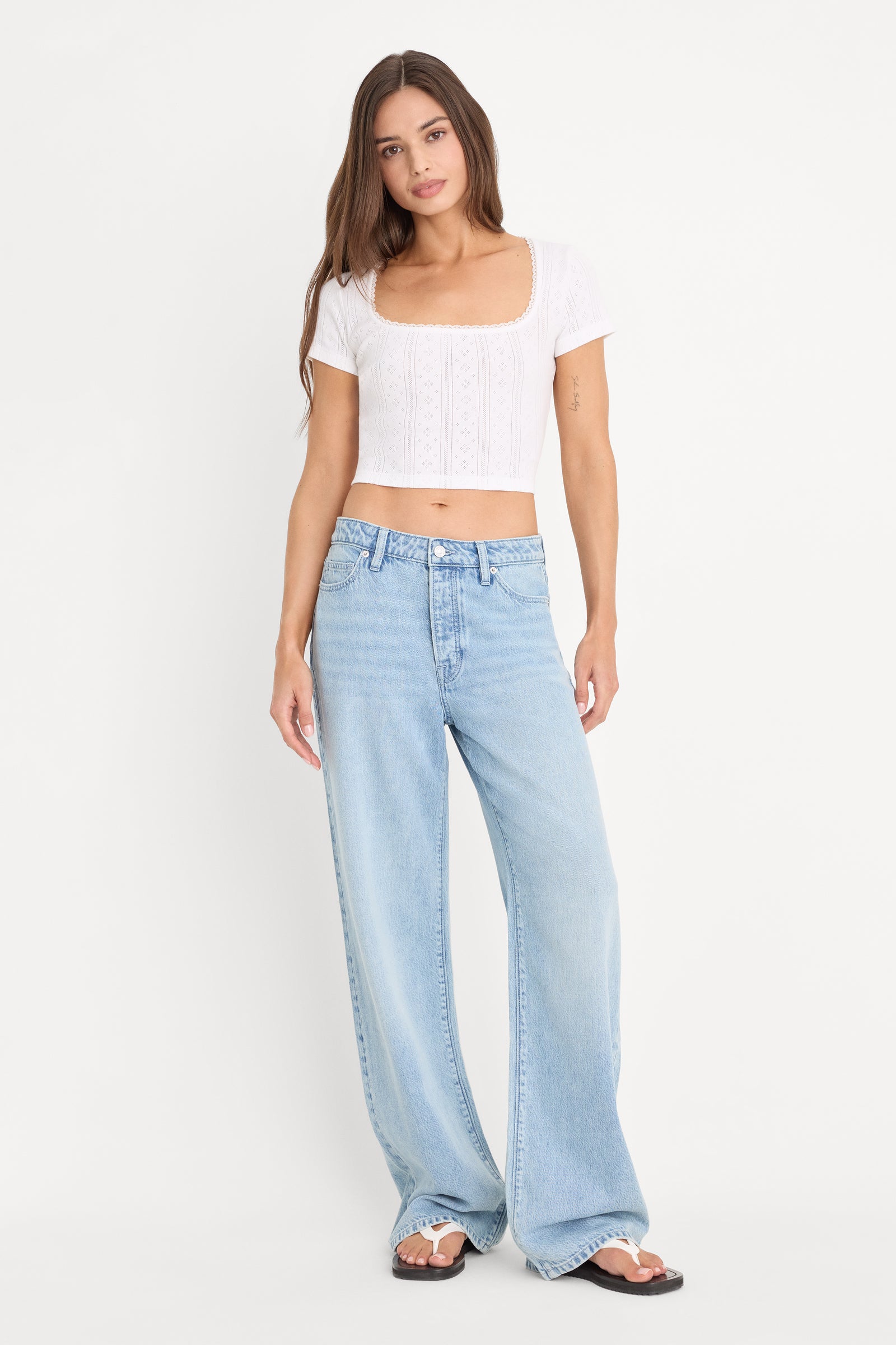 THE POINTELLE SQUARE NECK TOP | WHITE001