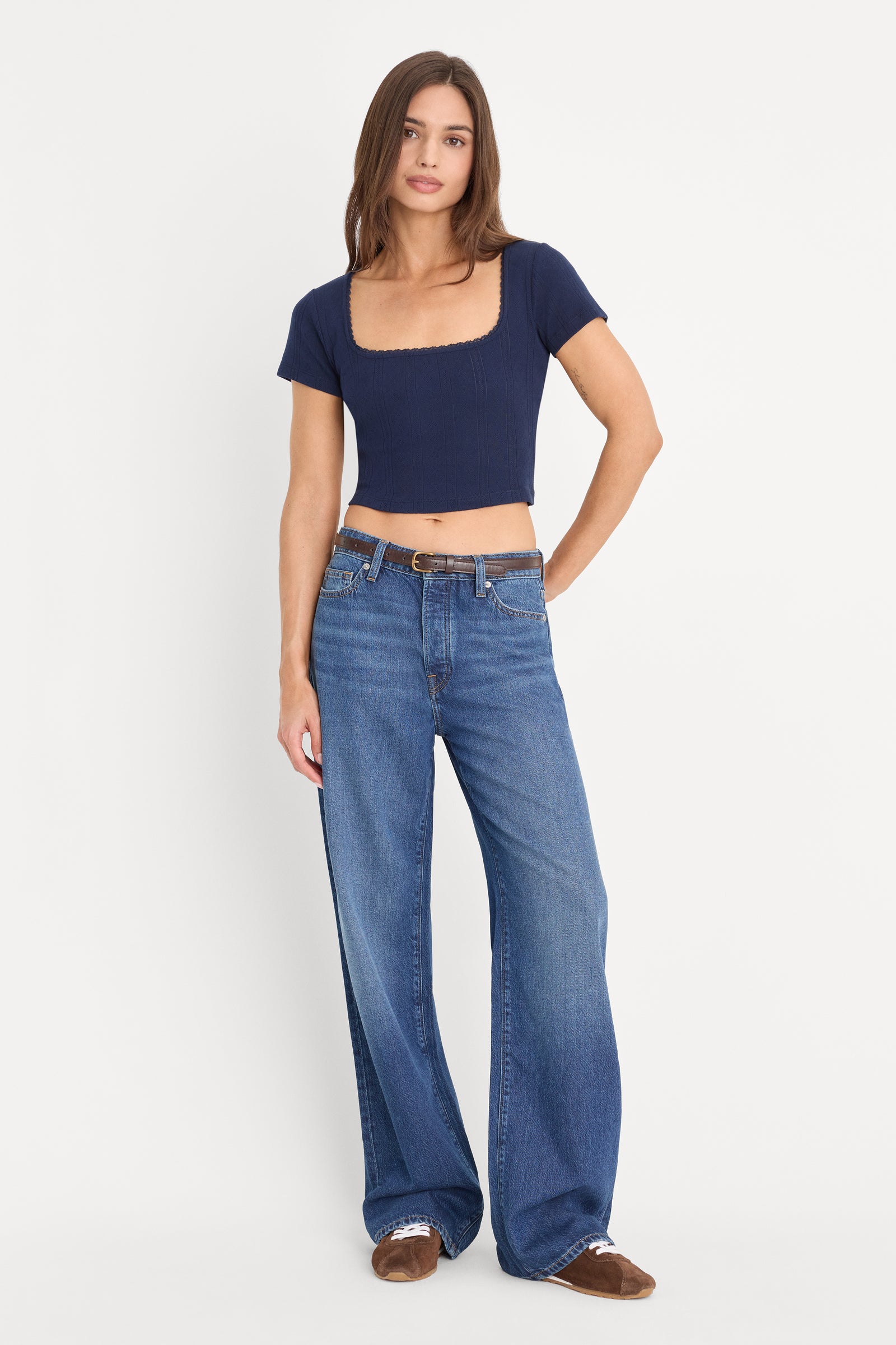 THE POINTELLE SQUARE NECK TOP | HORIZON INK