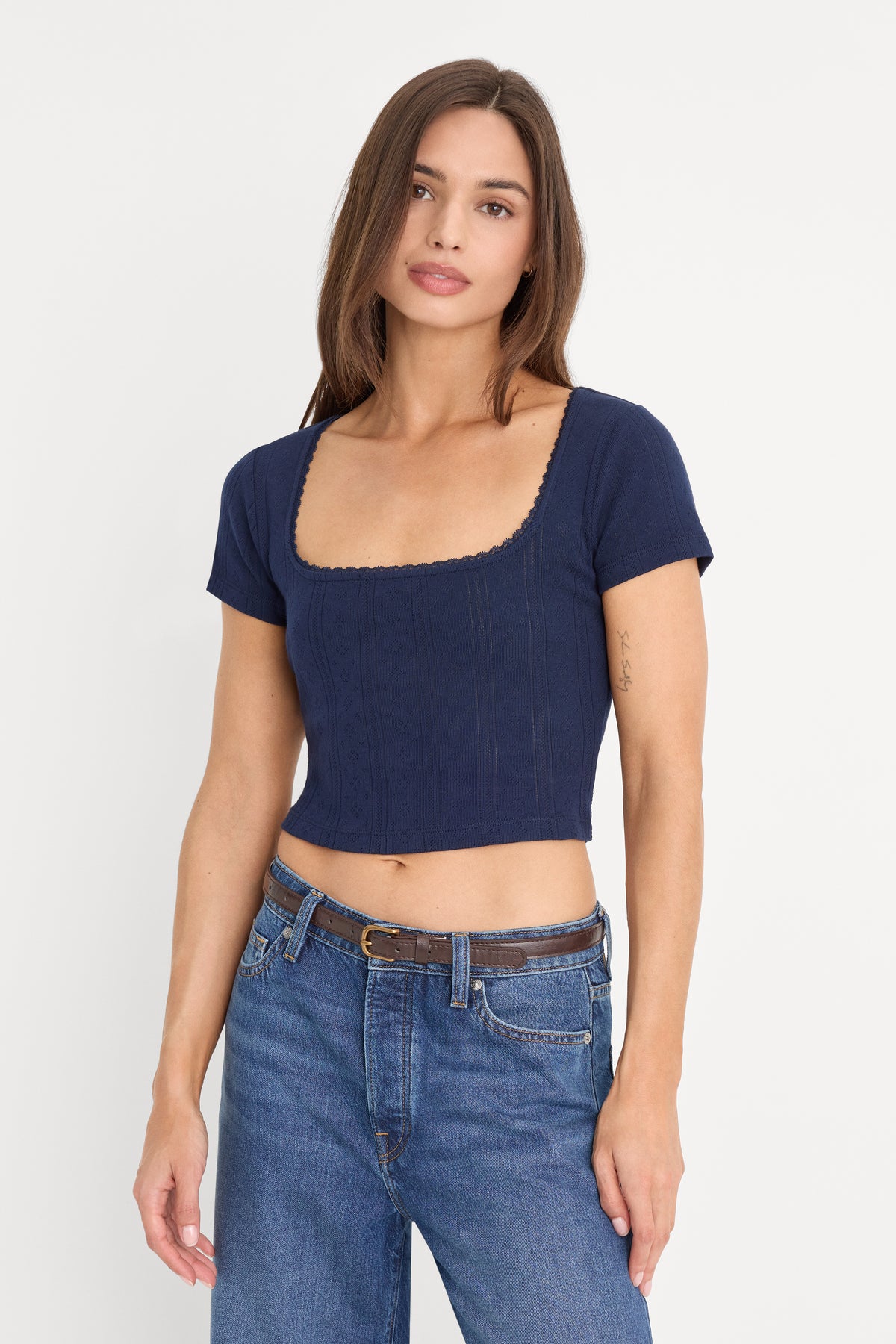 THE POINTELLE SQUARE NECK TOP | HORIZON INK-1 | GOOD AMERICAN | MODEL_A