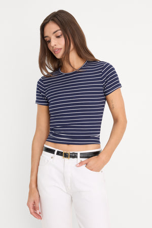 THE RIB BABY TEE | SIMPLE STRIPE HORIZON INK