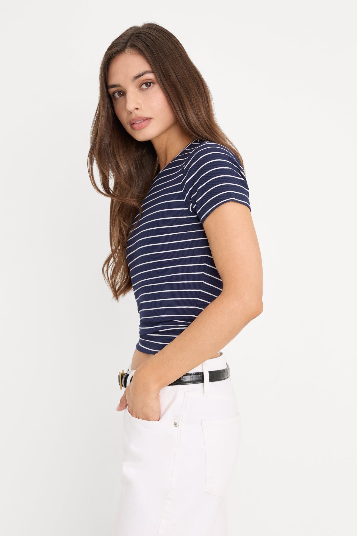 THE RIB BABY TEE | SIMPLE STRIPE HORIZON INK