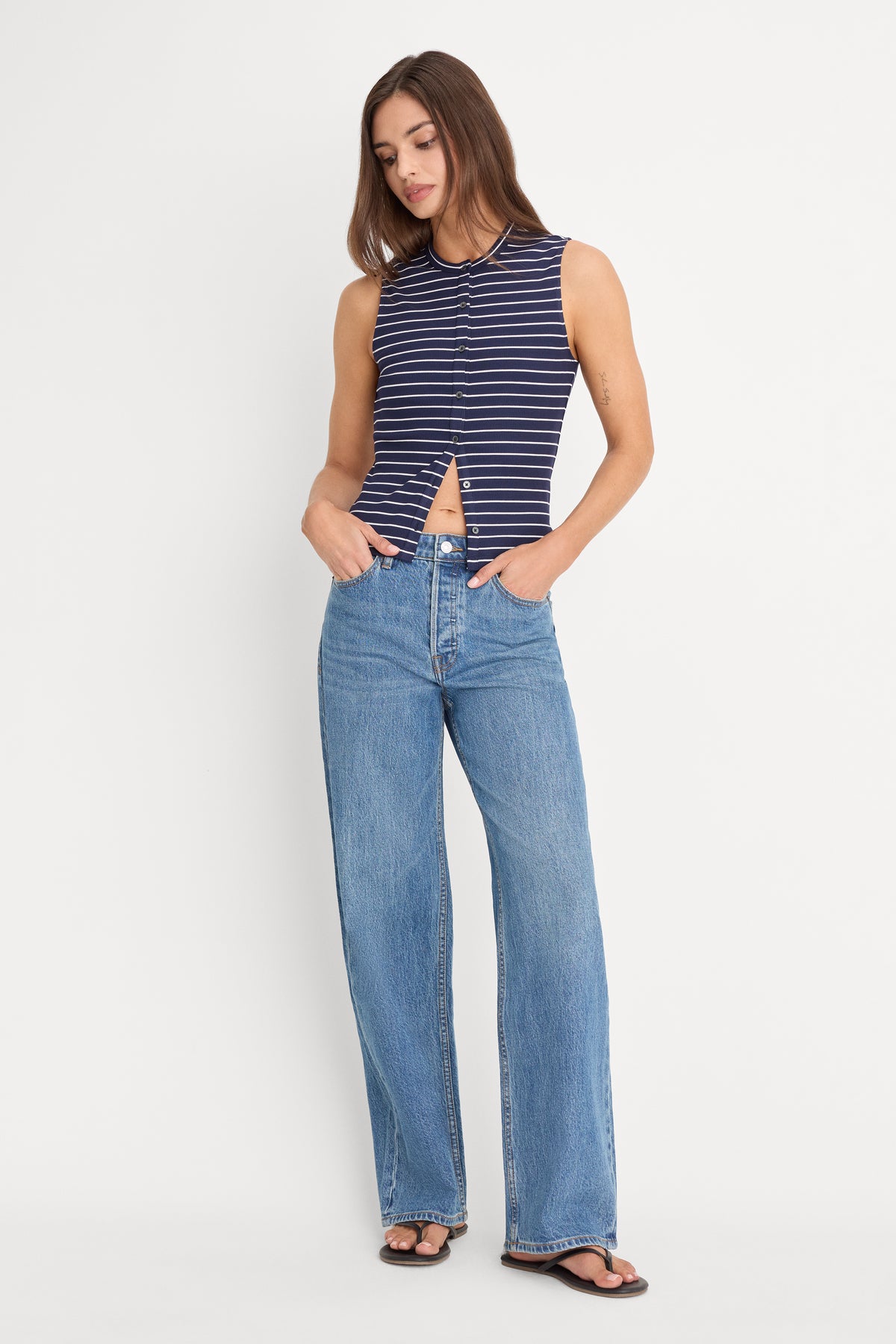 THE RIB SPLAY TOP | SIMPLE STRIPE HORIZON INK