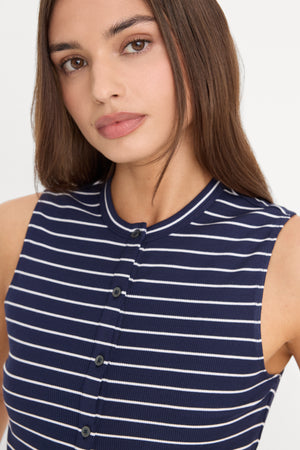 THE RIB SPLAY TOP | SIMPLE STRIPE HORIZON INK
