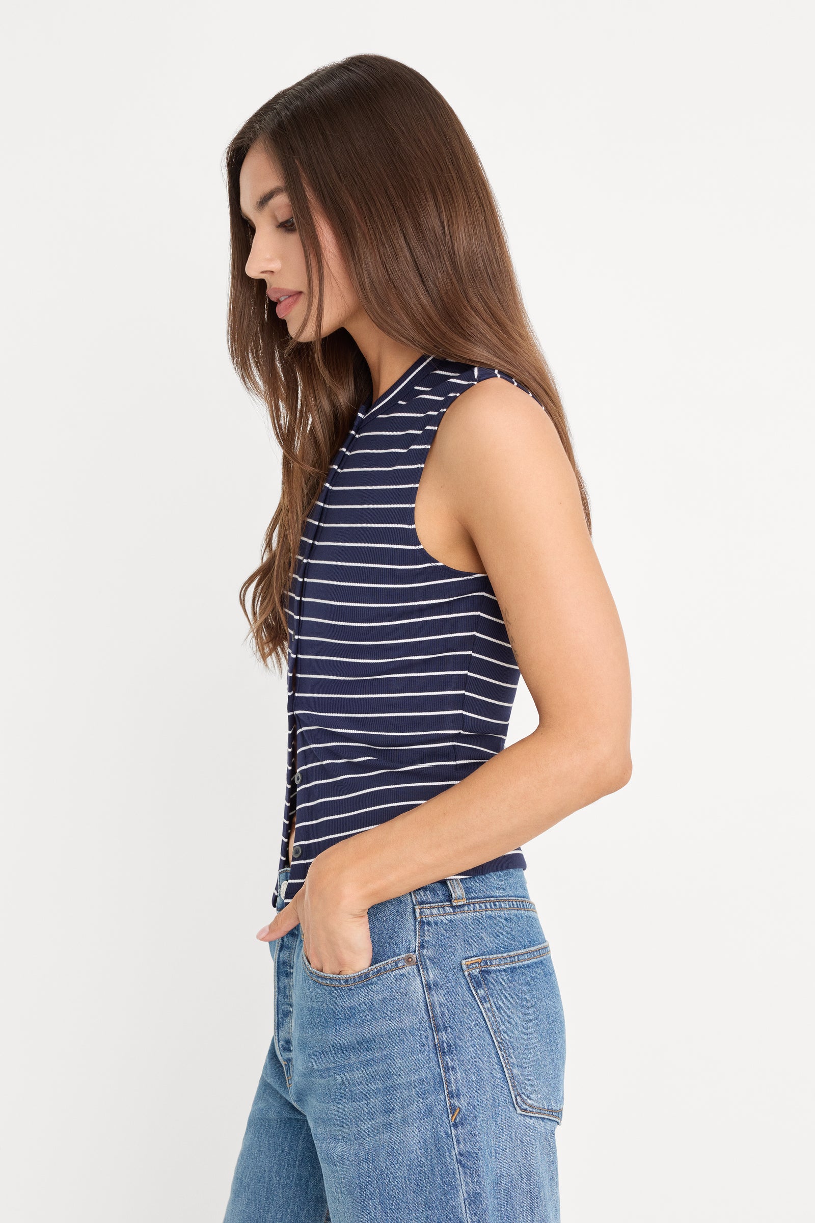 THE RIB SPLAY TOP | SIMPLE STRIPE HORIZON INK