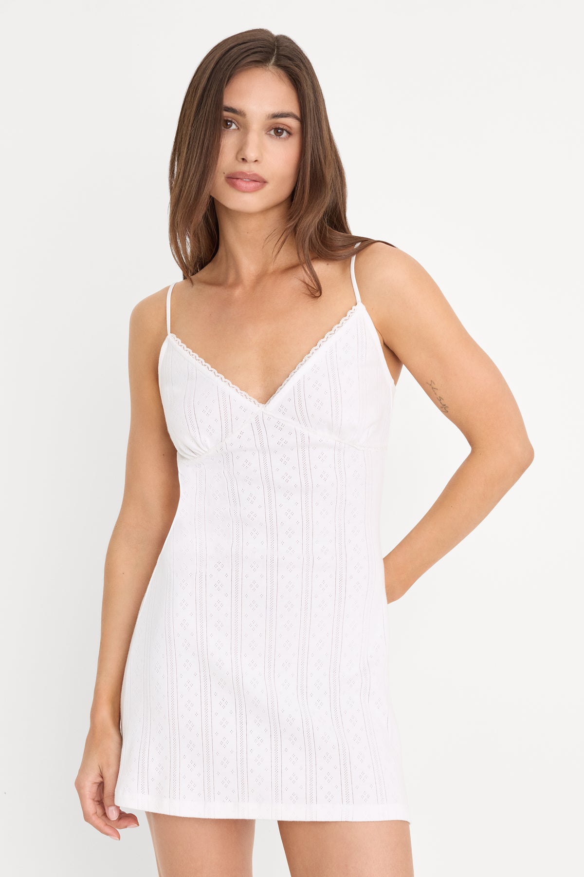 THE POINTELLE MINI DRESS | WHITE001