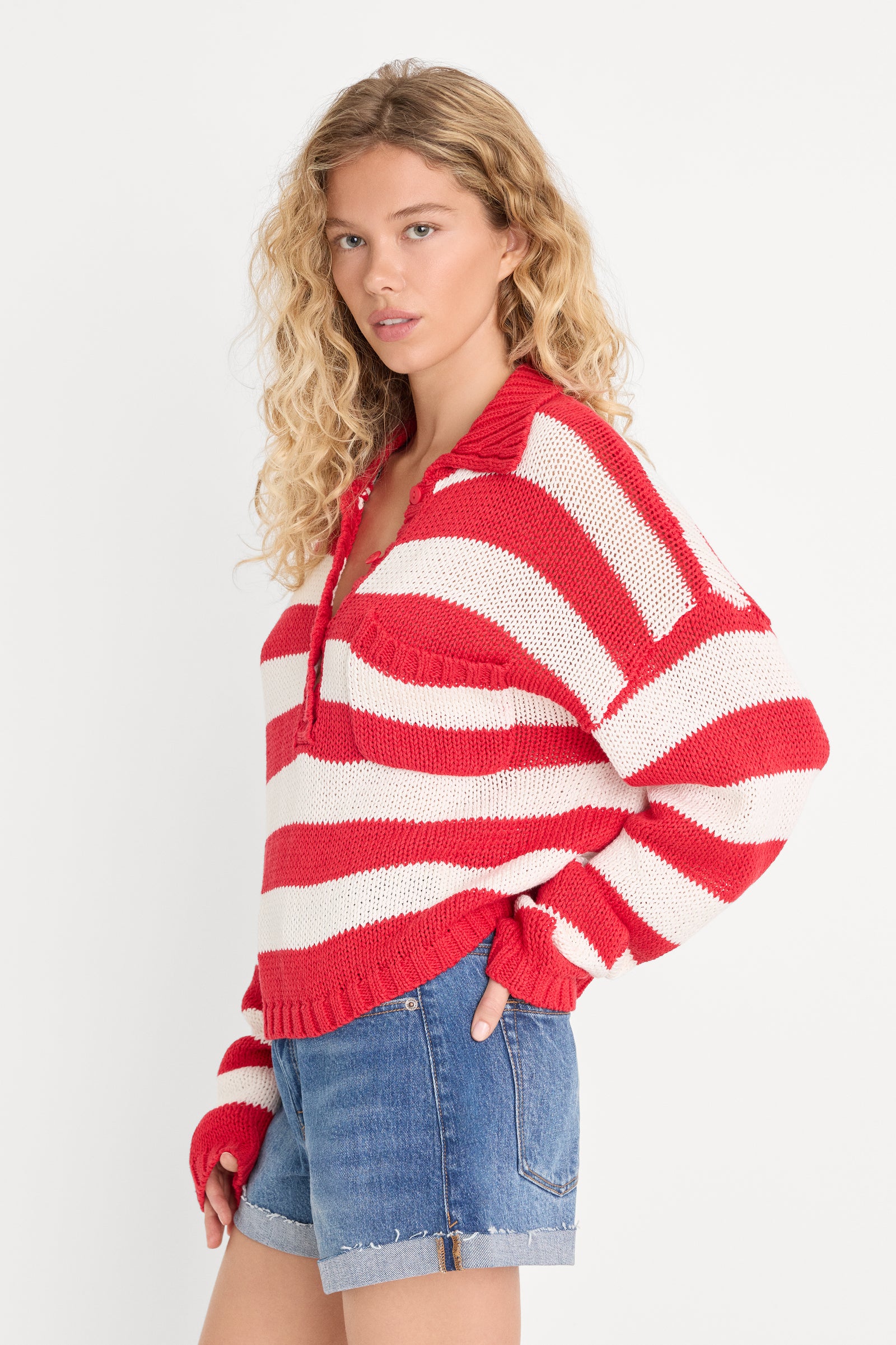 THE HARBOR SWEATER | POP RED STRIPE