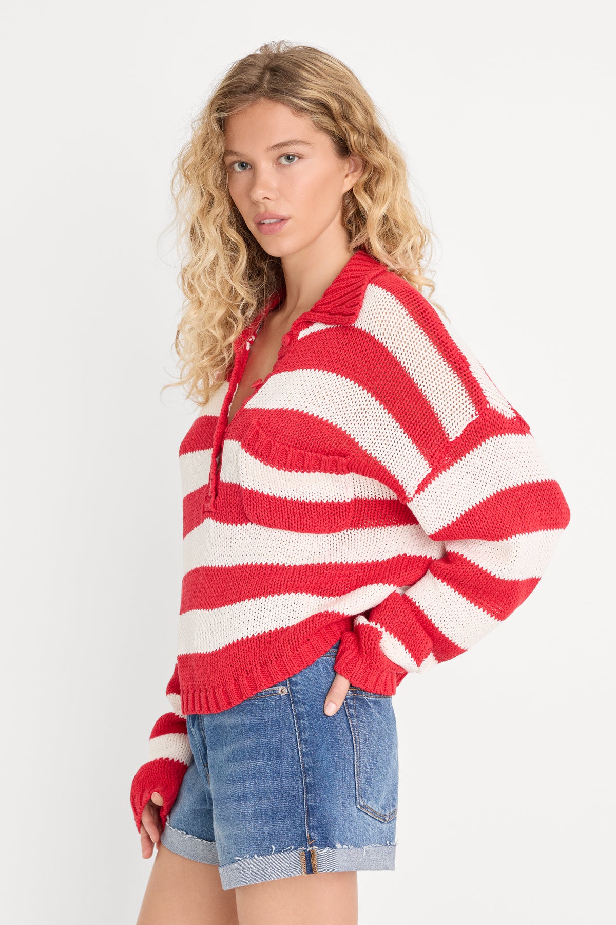 THE HARBOR SWEATER | POP RED STRIPE-2 | GOOD AMERICAN | MODEL_A