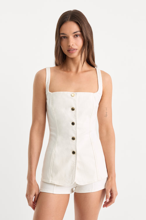 good american white denim dress OLLIE DRESS (WHITE DENIM) ANNA QUAN US