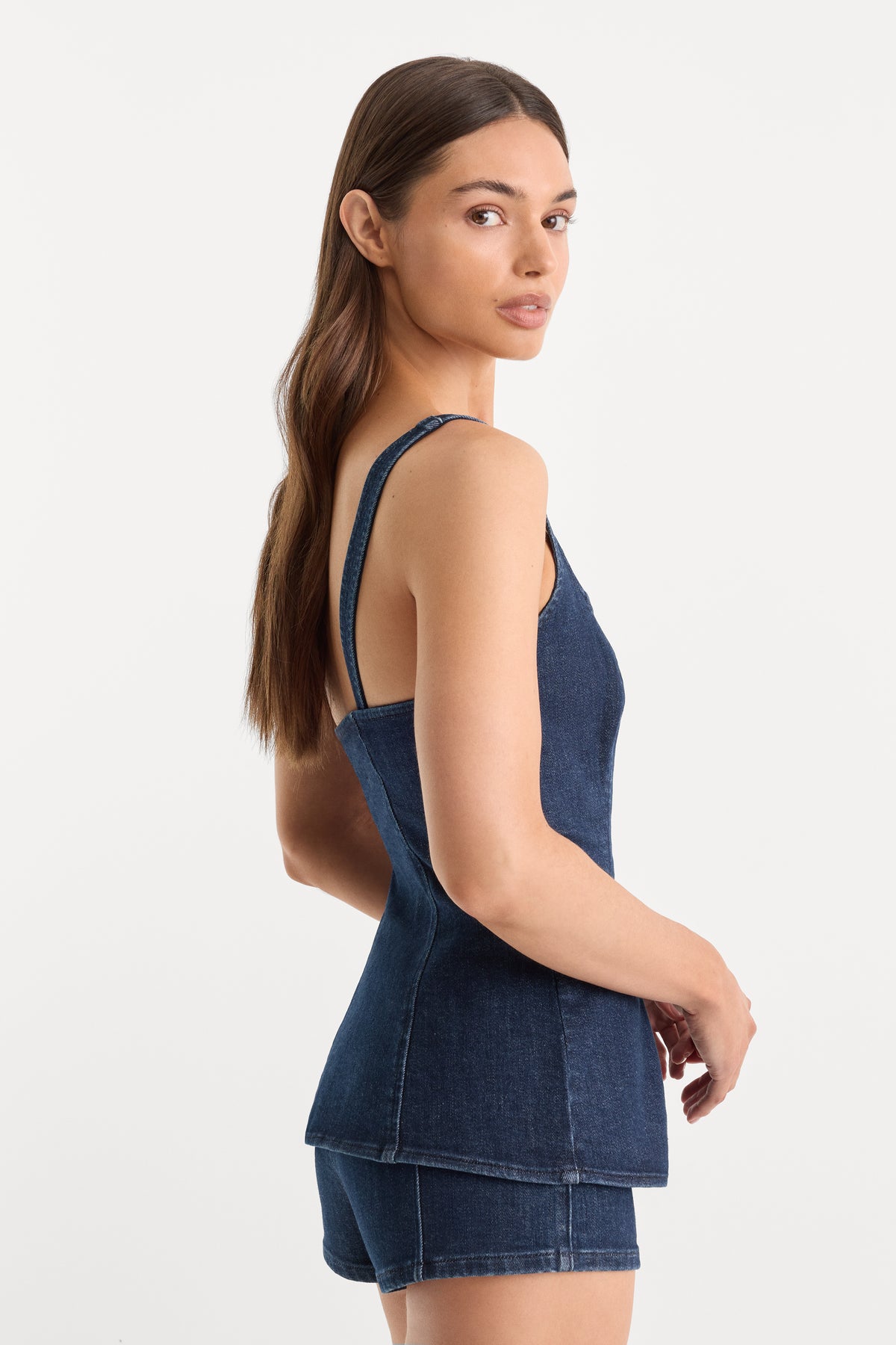 SLEEVELESS DENIM BUTTON FRONT TOP | INDIGO1169