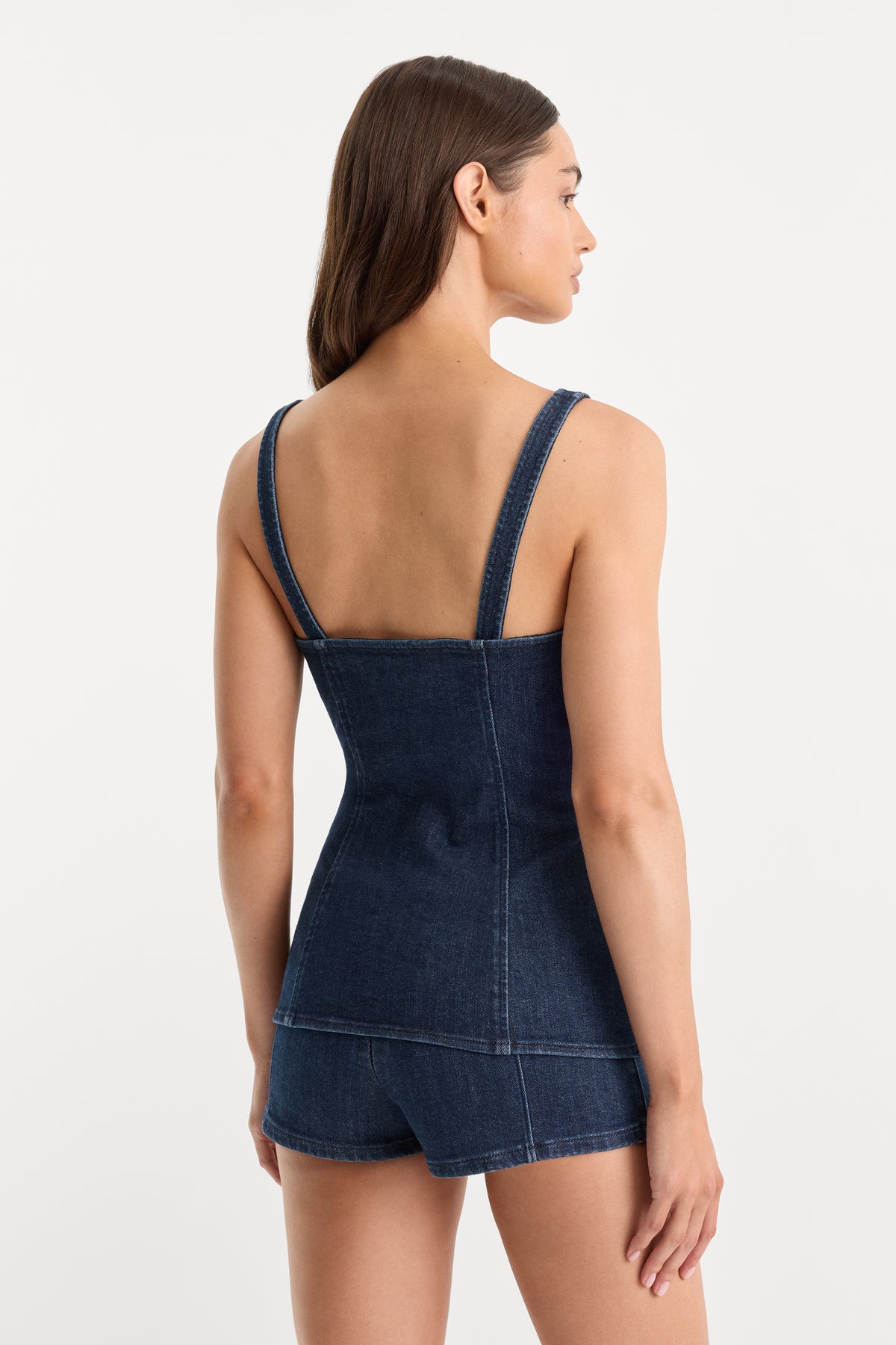 SLEEVELESS DENIM BUTTON FRONT TOP | INDIGO1169