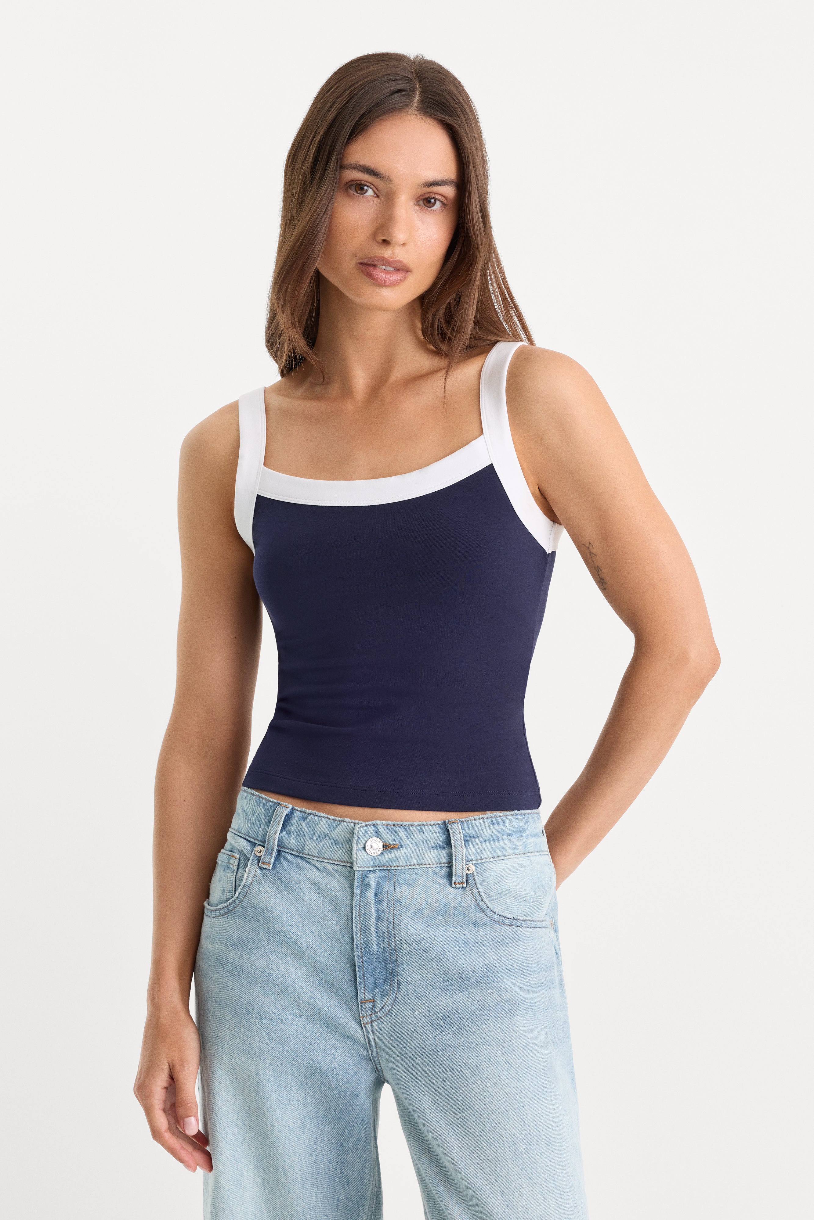 THE RIB SPLAY TOP | SIMPLE STRIPE HORIZON INK – GOOD AMERICAN